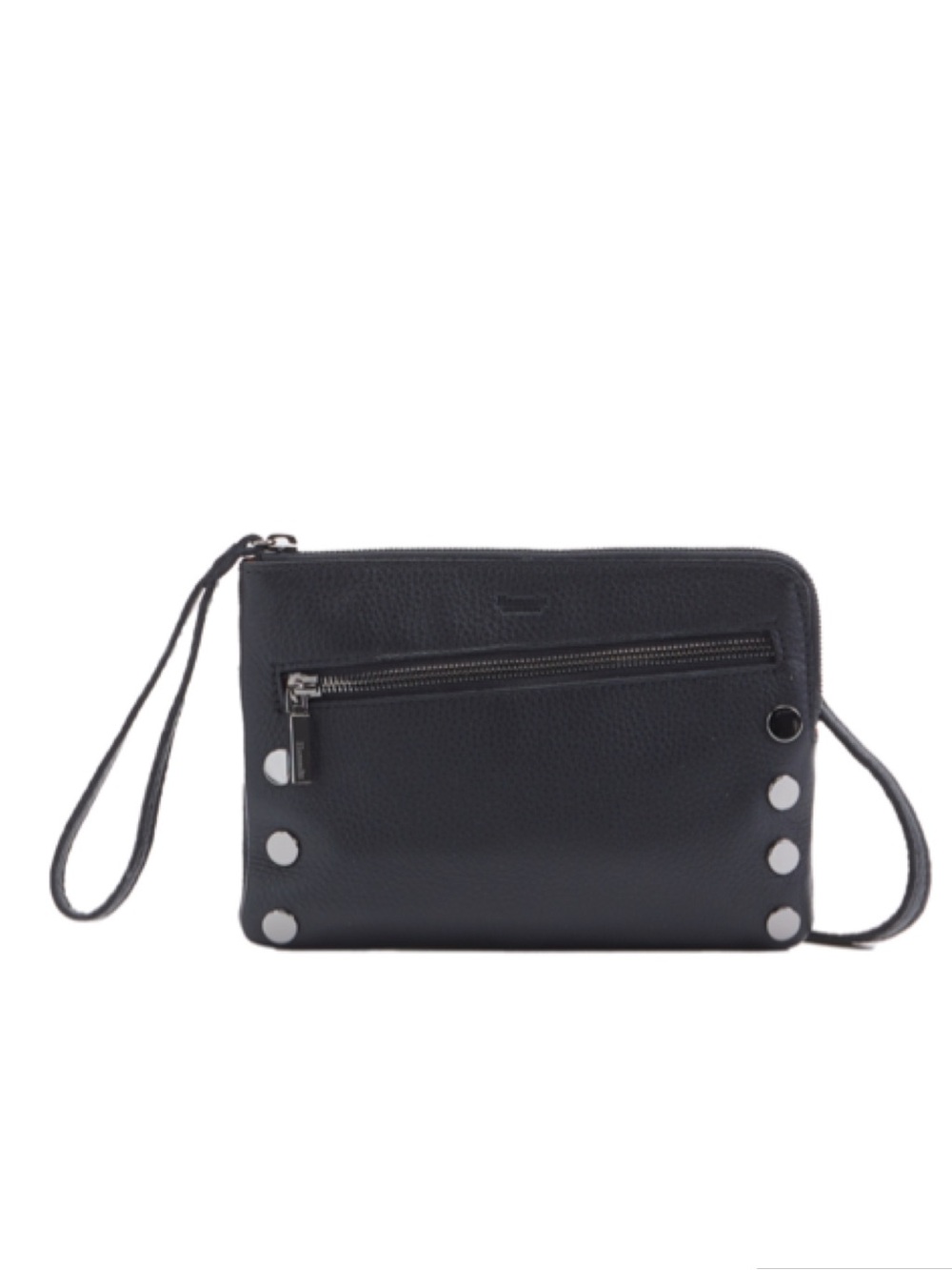 HAMMITT Nash Small Leather Clutch Bag in Black with Crossbody Strap
